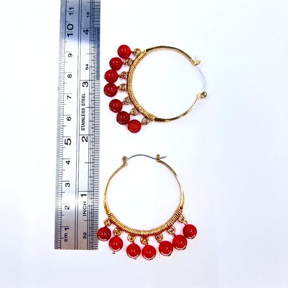 NWT - Stein Blye - Orange Semi-Precious Beaded Gold Tone Hinged Hoop Earrings - Picture 6 of 6